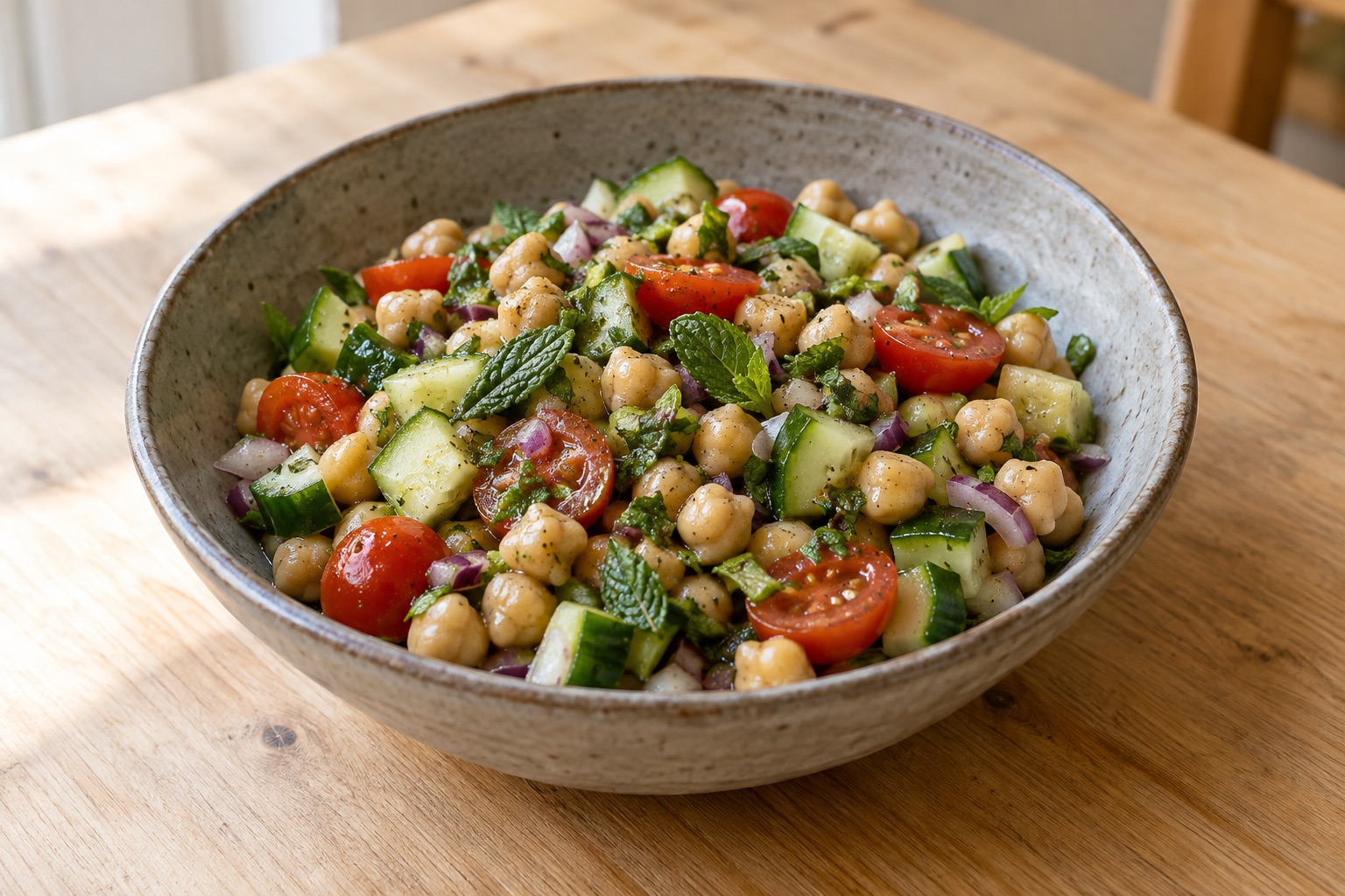 Chickpea, cucumber and mint salad