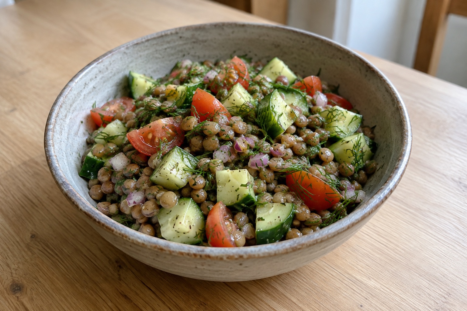 Lentil, cucumber and dill salad