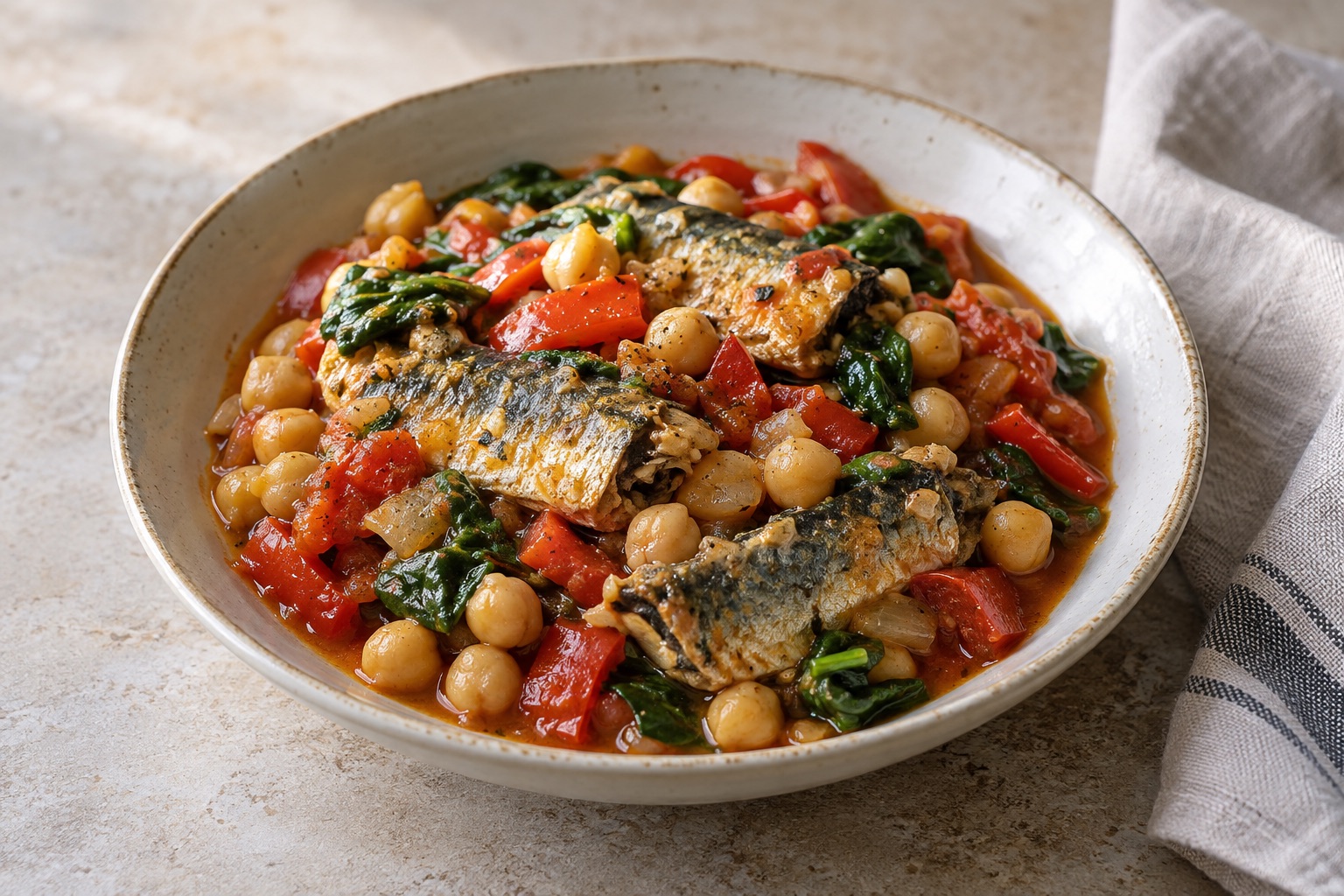 Sardines with chickpeas and peppers