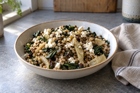Barley with lentils, fennel and feta