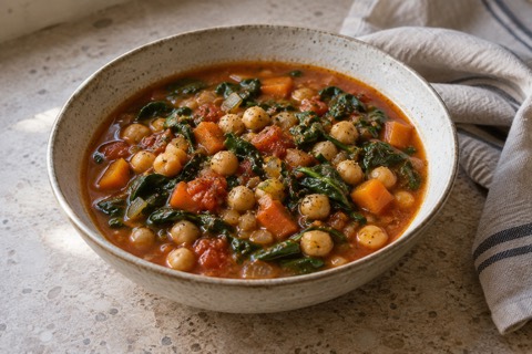 Chickpea and spinach soup with cumin