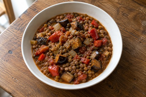 Lentil and aubergine stew