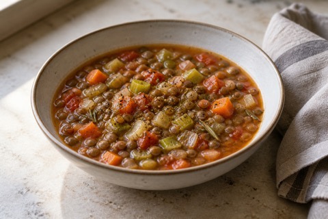 Lentil, leek and rosemary soup