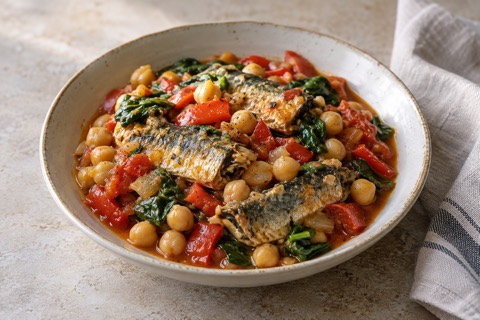 Sardines with chickpeas and peppers